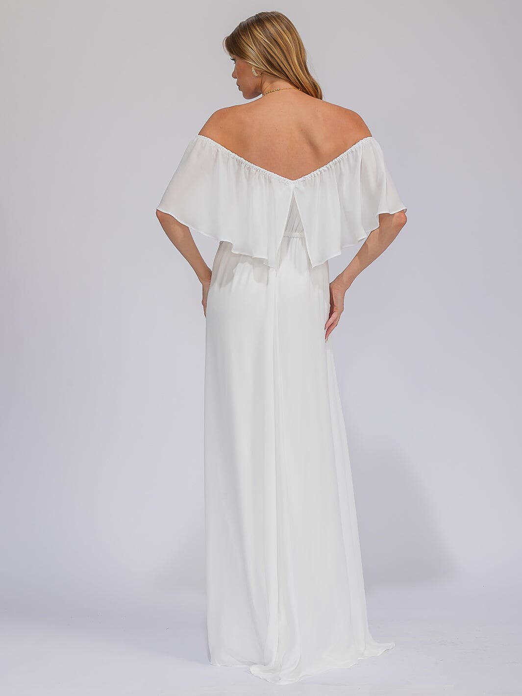 WOMEN'S SHORT SLEEVE OFF SHOULDER ELASTIC WAIST MAXI GOWN DRESS