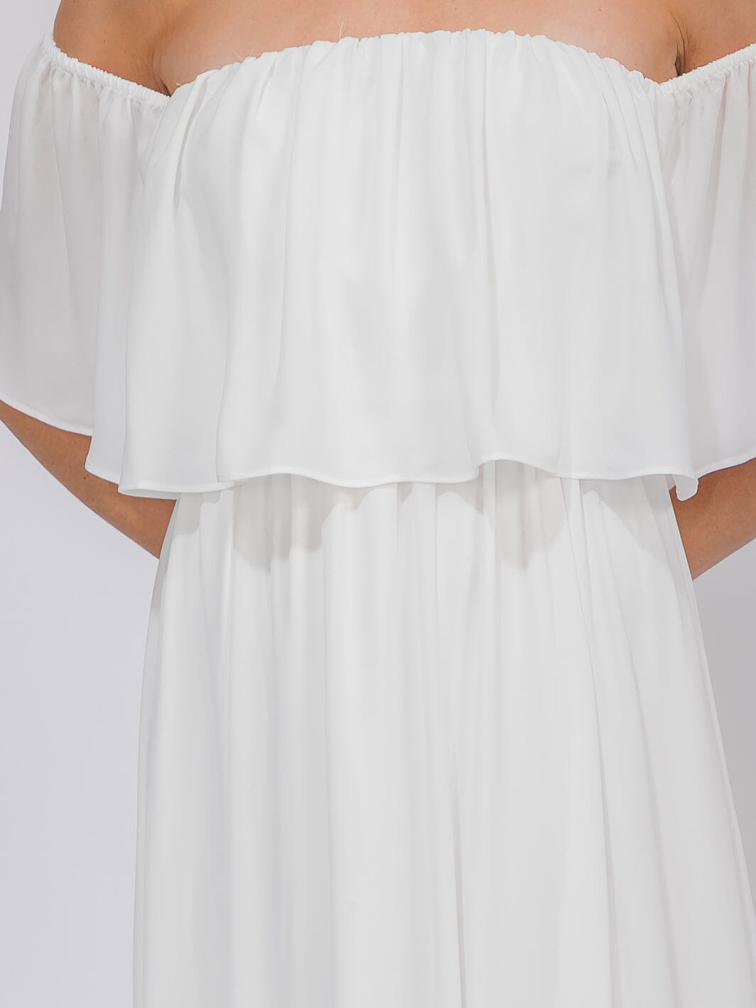 WOMEN'S SHORT SLEEVE OFF SHOULDER ELASTIC WAIST MAXI GOWN DRESS