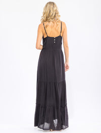 WOMEN'S SLEEVELESS V-NECK TIERED MAXI DRESS
