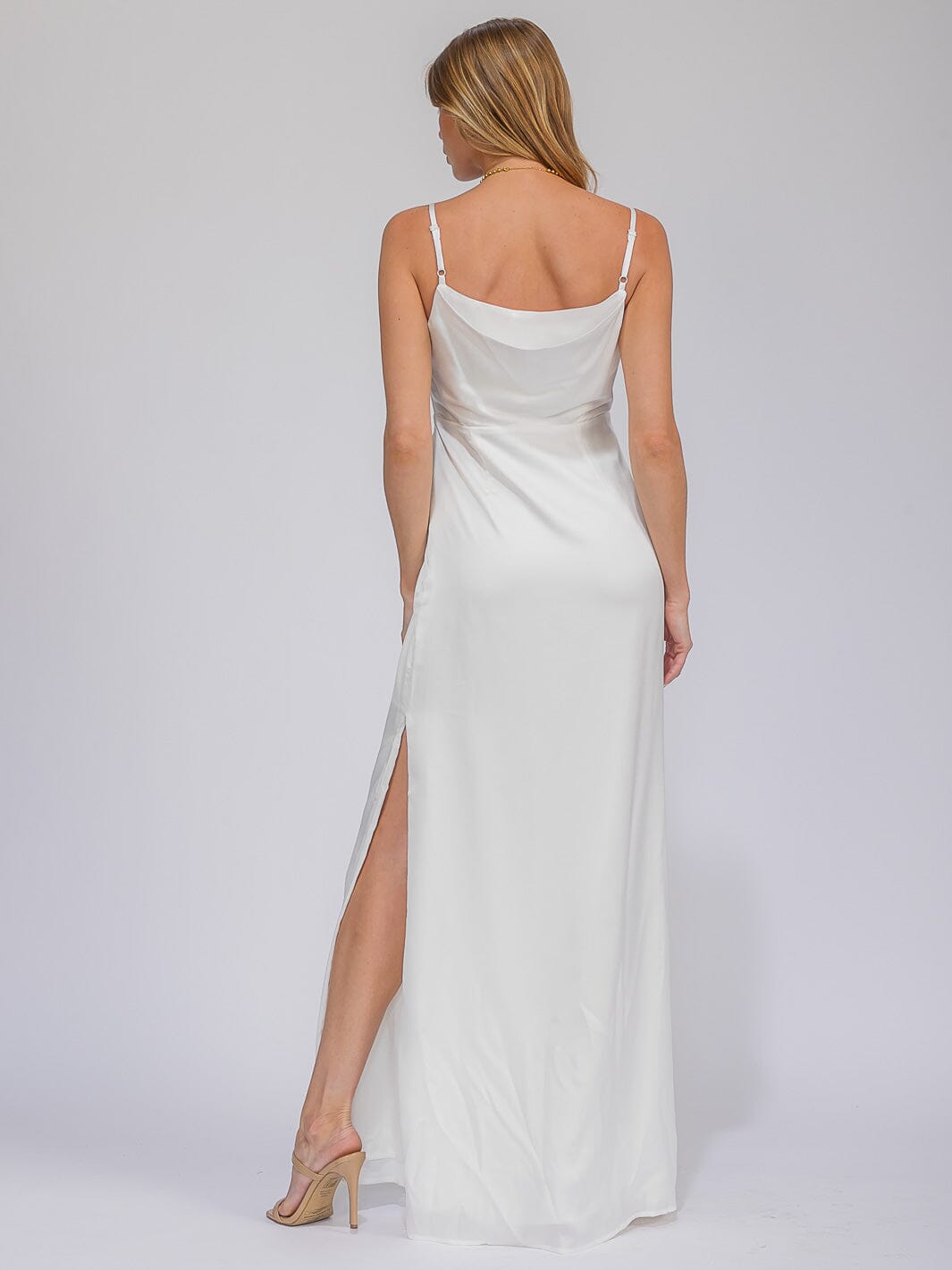 WOMEN'S SLEEVELESS COWL NECK SIDE SLIT MAXI GOWN DRESS