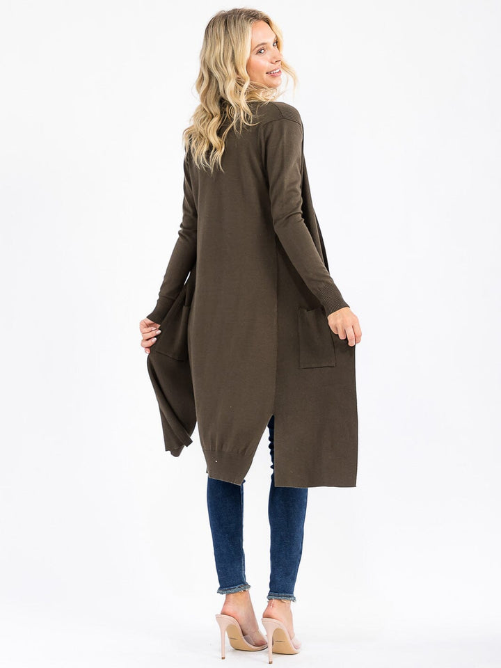 WOMEN'S LONG SLEEVE OPEN FRONT POCKETS CARDIGAN