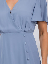 WOMEN'S SHORT SLEEVE SURPLICE FRONT SLIT MAXI GOWN DRESS