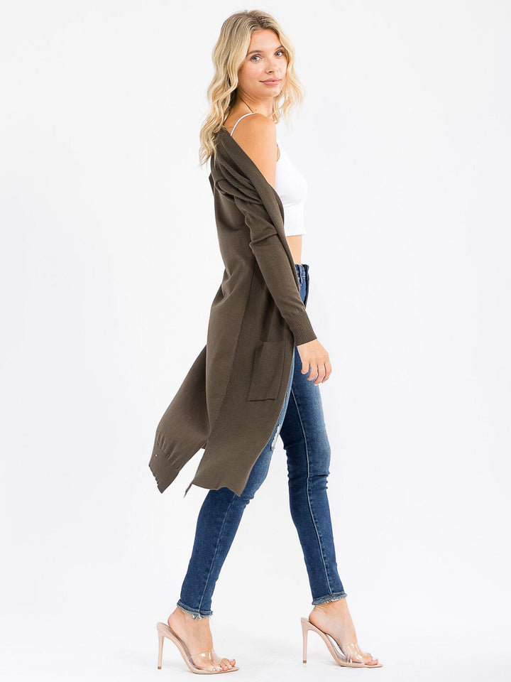 WOMEN'S LONG SLEEVE OPEN FRONT POCKETS CARDIGAN