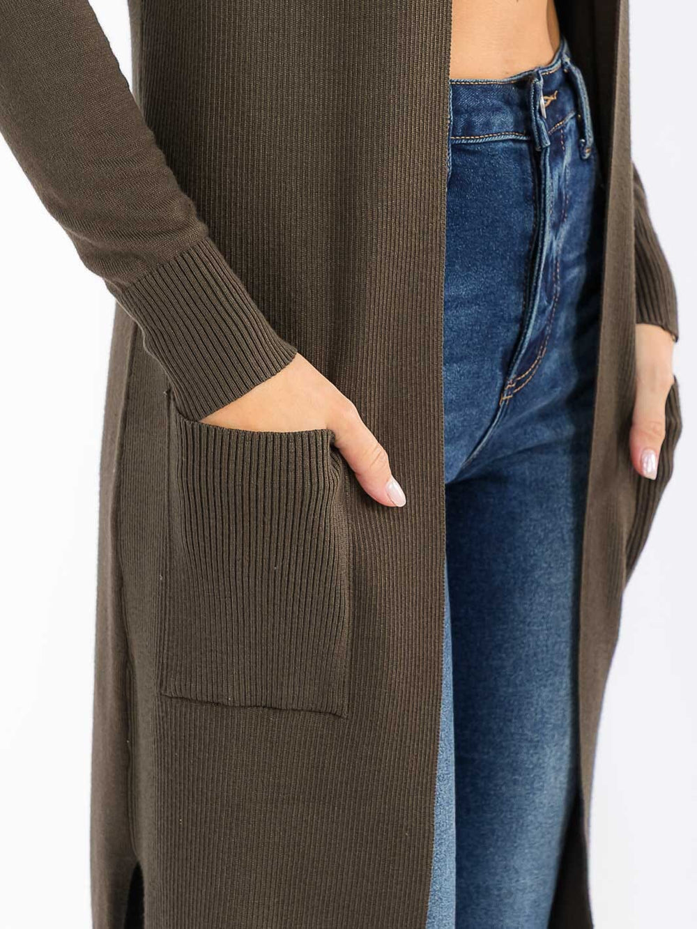 WOMEN'S LONG SLEEVE OPEN FRONT POCKETS CARDIGAN
