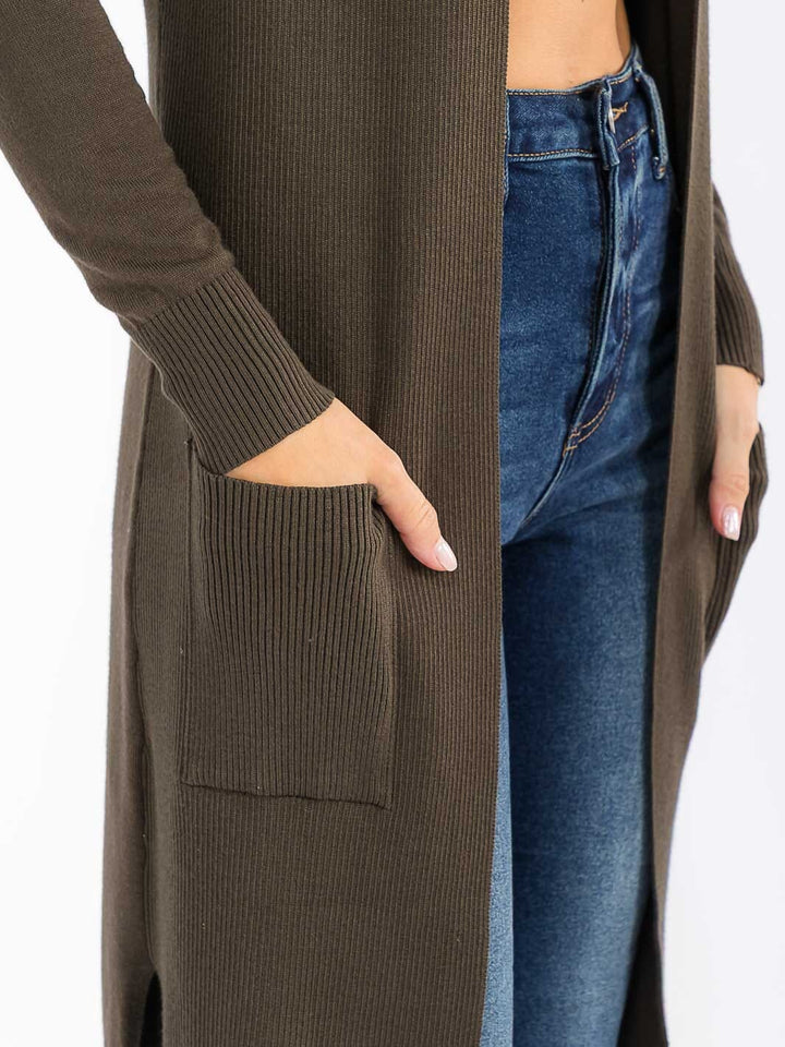 WOMEN'S LONG SLEEVE OPEN FRONT POCKETS CARDIGAN