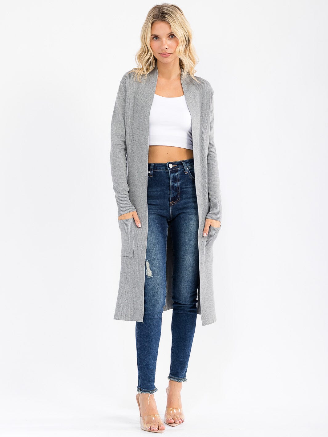 WOMEN'S LONG SLEEVE OPEN FRONT POCKETS CARDIGAN