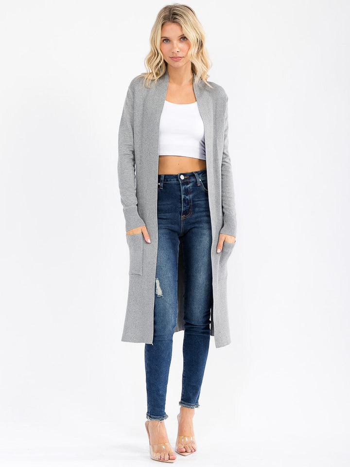 WOMEN'S LONG SLEEVE OPEN FRONT POCKETS CARDIGAN
