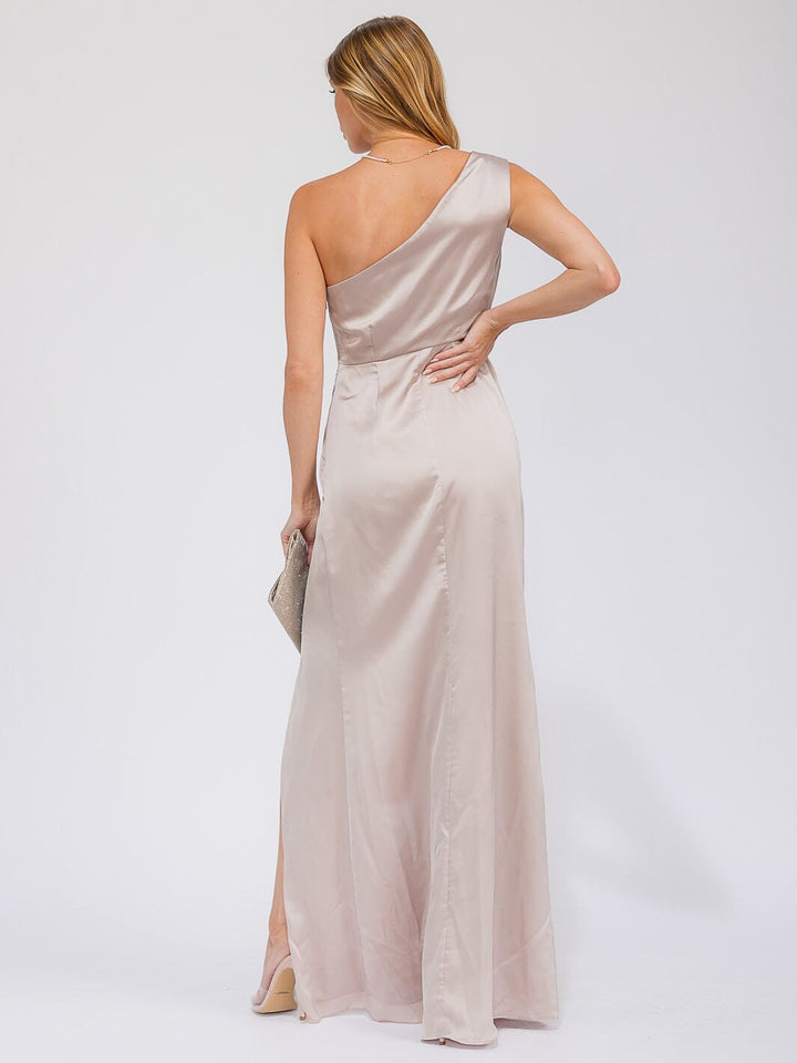 WOMEN'S SLEEVELESS ONE SHOULDER SURPLICE FRONT SLIT MAXI GOWN DRESS