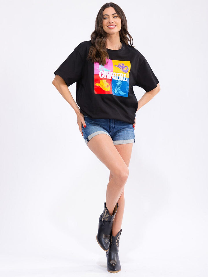 WOMEN'S SHORT SLEEVE LOOSE FIT GRAPHIC TOP