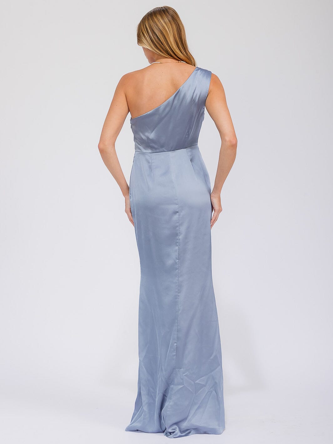 WOMEN'S SLEEVELESS ONE SHOULDER SURPLICE FRONT SLIT MAXI GOWN DRESS