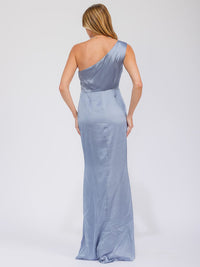 WOMEN'S SLEEVELESS ONE SHOULDER SURPLICE FRONT SLIT MAXI GOWN DRESS