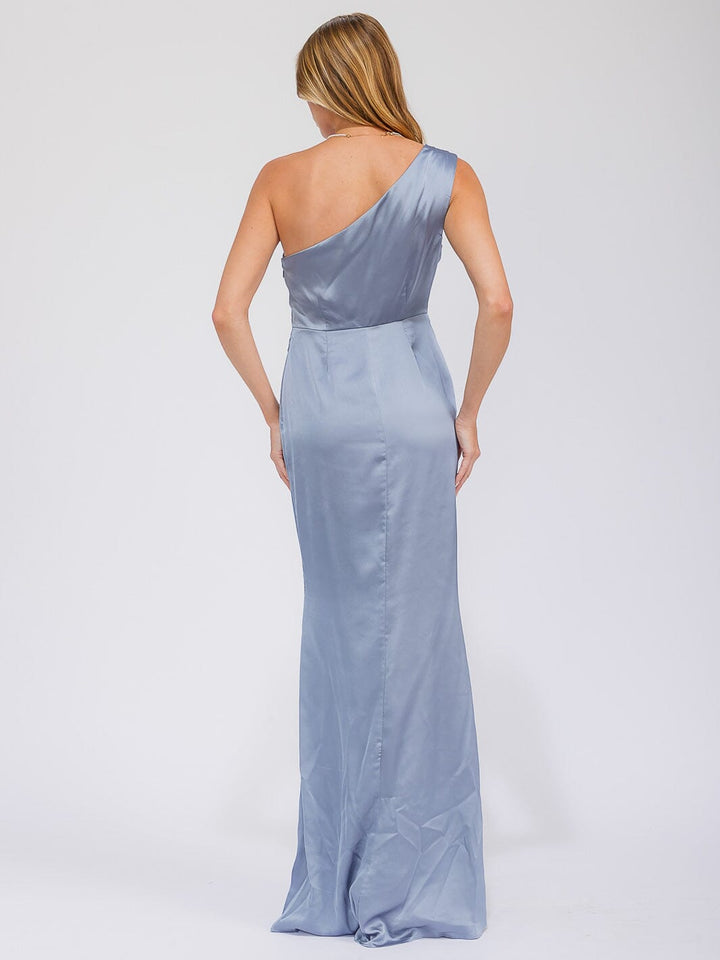 WOMEN'S SLEEVELESS ONE SHOULDER SURPLICE FRONT SLIT MAXI GOWN DRESS