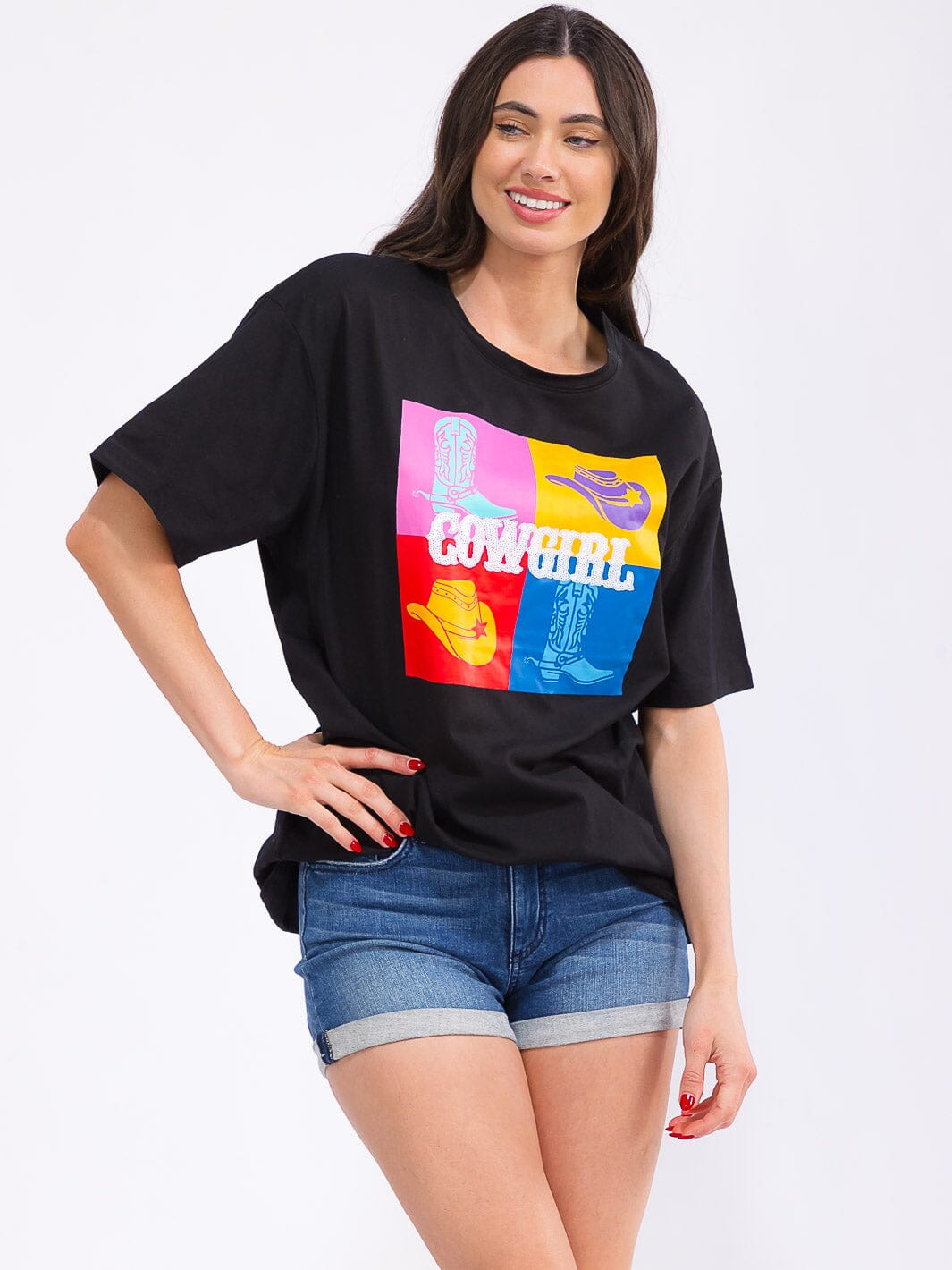 WOMEN'S SHORT SLEEVE LOOSE FIT GRAPHIC TOP