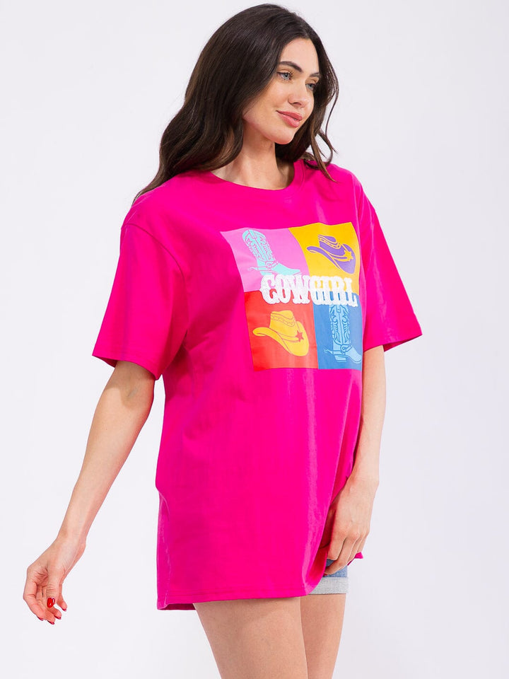 WOMEN'S SHORT SLEEVE LOOSE FIT GRAPHIC TOP