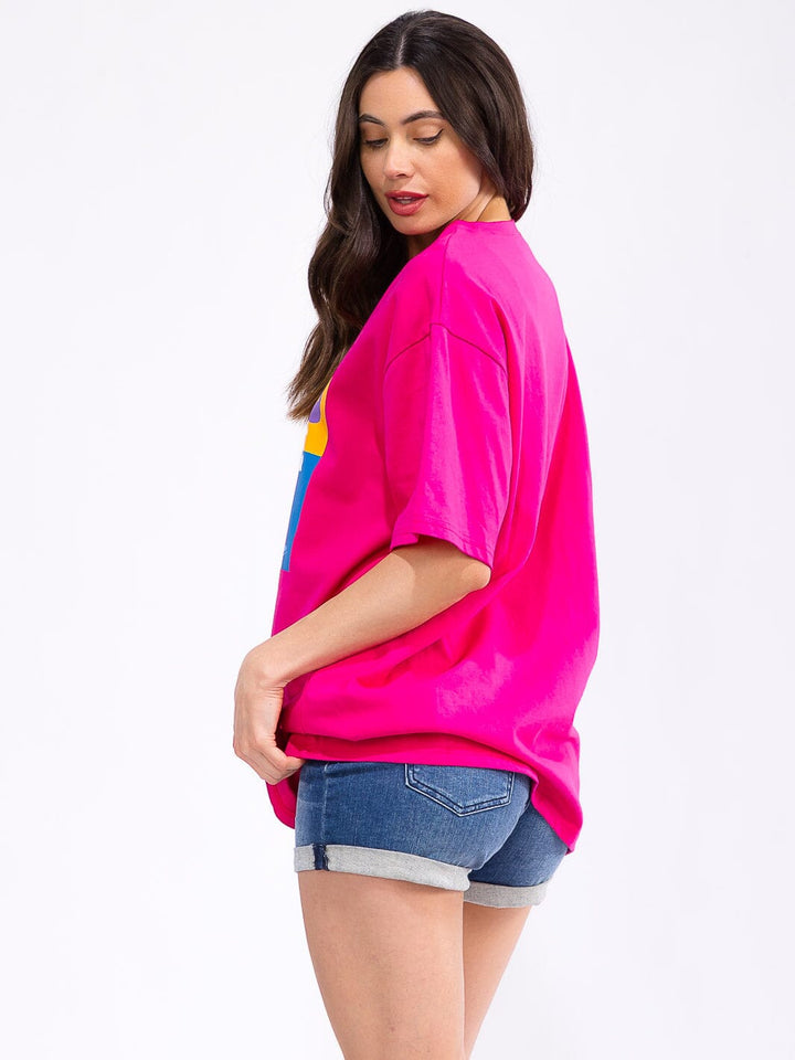 WOMEN'S SHORT SLEEVE LOOSE FIT GRAPHIC TOP