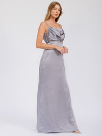 WOMEN'S SLEEVELESS COWL NECK SIDE SLIT MAXI GOWN DRESS