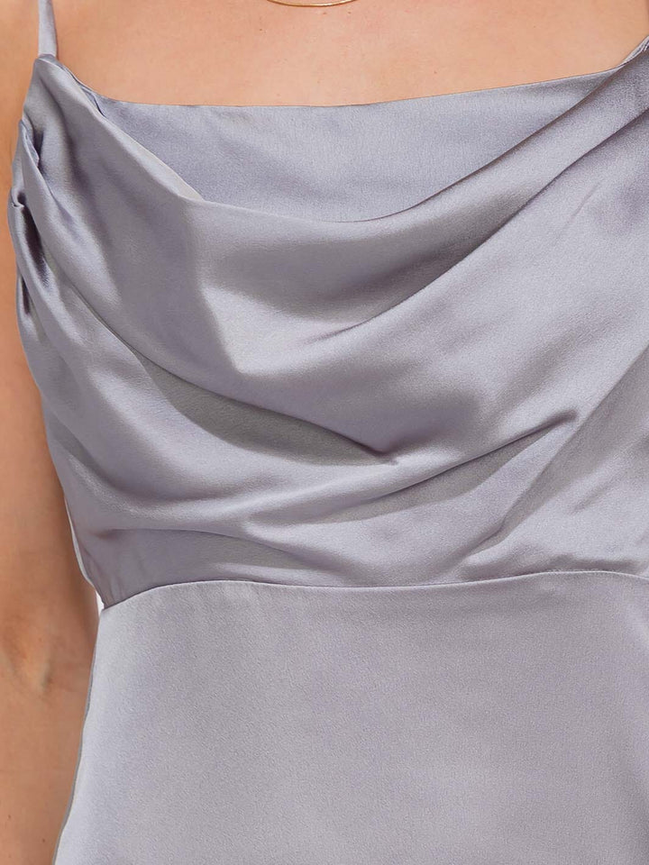 WOMEN'S SLEEVELESS COWL NECK SIDE SLIT MAXI GOWN DRESS