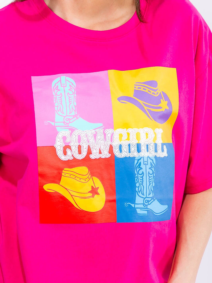 WOMEN'S SHORT SLEEVE LOOSE FIT GRAPHIC TOP