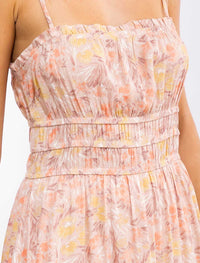 WOMEN'S SLEEVELESS ELASTIC WAIST FLORAL TIERED MAXI DRESS