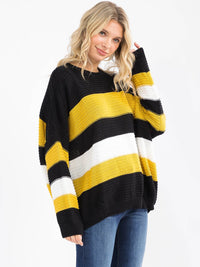 WOMEN'S LONG SLEEVE COLORBLOCK KNIT PULLOVER SWEATER