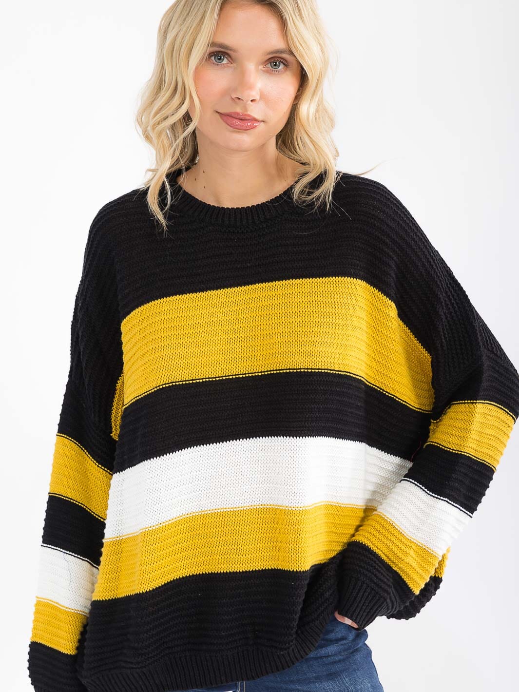 WOMEN'S LONG SLEEVE COLORBLOCK KNIT PULLOVER SWEATER