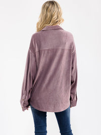 WOMEN'S LONG SLEEVE FRONT POCKET BUTTON UP OVERSIED CORDUROY TOP