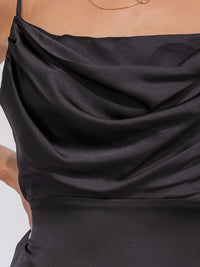 WOMEN'S SLEEVELESS COWL NECK SIDE SLIT MAXI GOWN DRESS