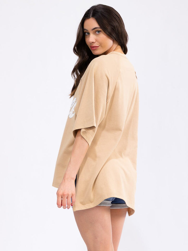 WOMEN'S SHORT SLEEVE LOOSE FIT HIGH-LOW GRAPHIC TOP