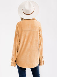WOMEN'S LONG SLEEVE FRONT POCKET BUTTON UP OVERSIED CORDUROY TOP