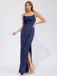 WOMEN'S SLEEVELESS COWL NECK SIDE SLIT MAXI GOWN DRESS