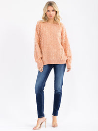 WOMEN'S LONG SLEEVE FUZZY DETAILED PULLOVER SWEATER