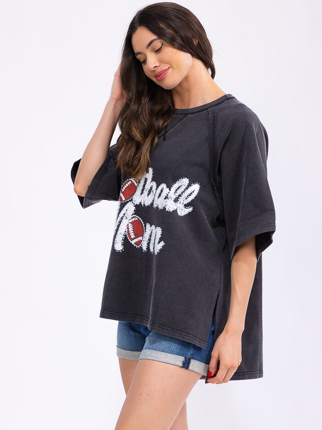 WOMEN'S SHORT SLEEVE LOOSE FIT HIGH-LOW GRAPHIC TOP