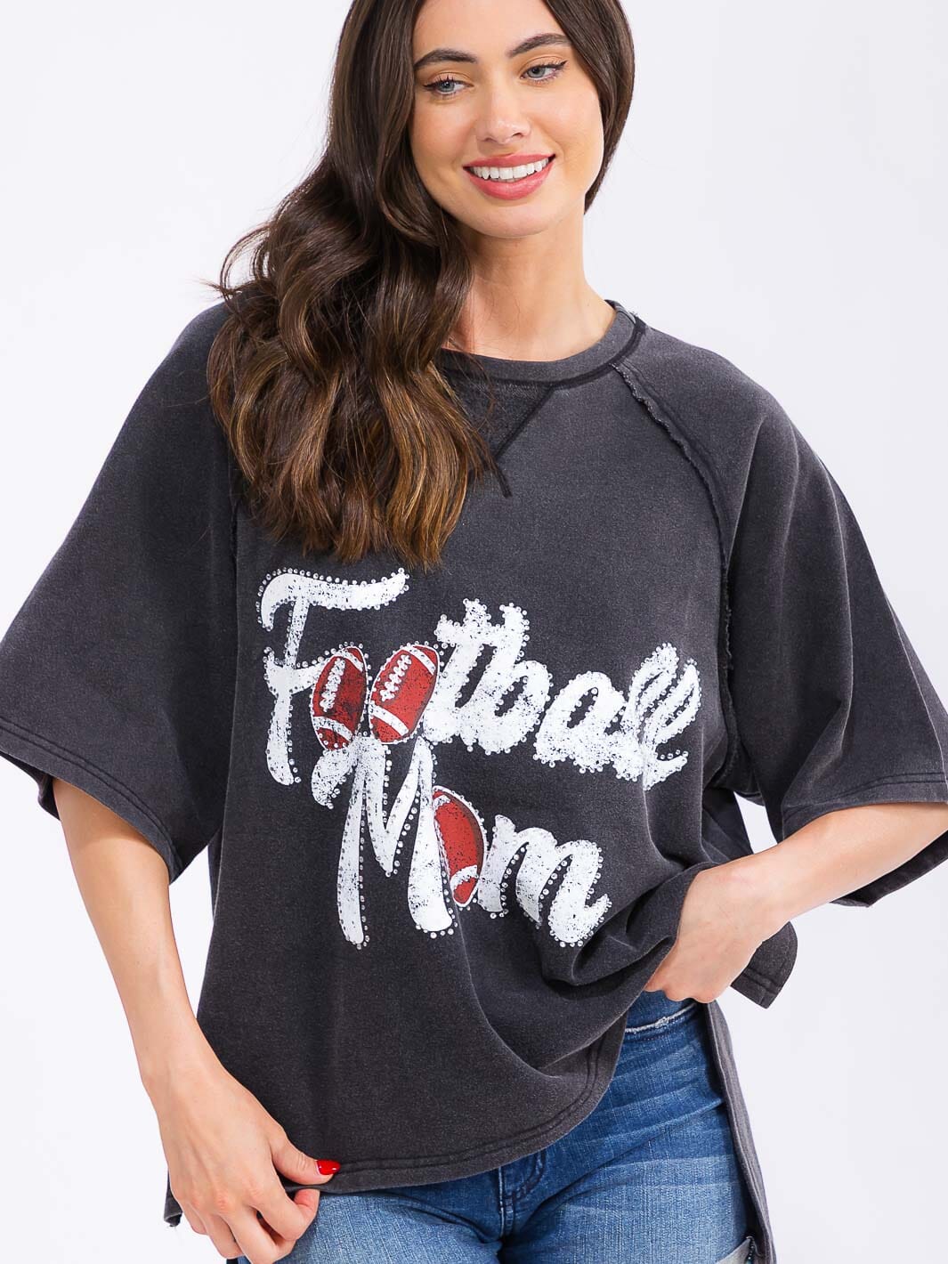 WOMEN'S SHORT SLEEVE LOOSE FIT HIGH-LOW GRAPHIC TOP