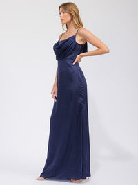 WOMEN'S SLEEVELESS COWL NECK SIDE SLIT MAXI GOWN DRESS