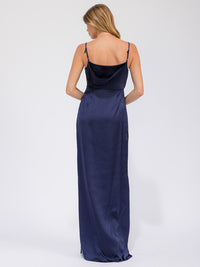 WOMEN'S SLEEVELESS COWL NECK SIDE SLIT MAXI GOWN DRESS