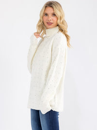 WOMEN'S LONG SLEEVE TURTLE NECK STUDS DETAILED PULLOVER SWEATER