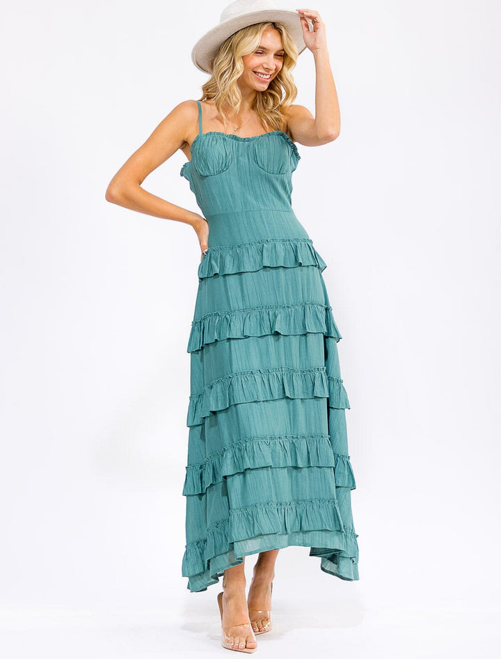 WOMEN'S SLEEVELESS RUFFLE TIERED DETAILED MAXI DRESS