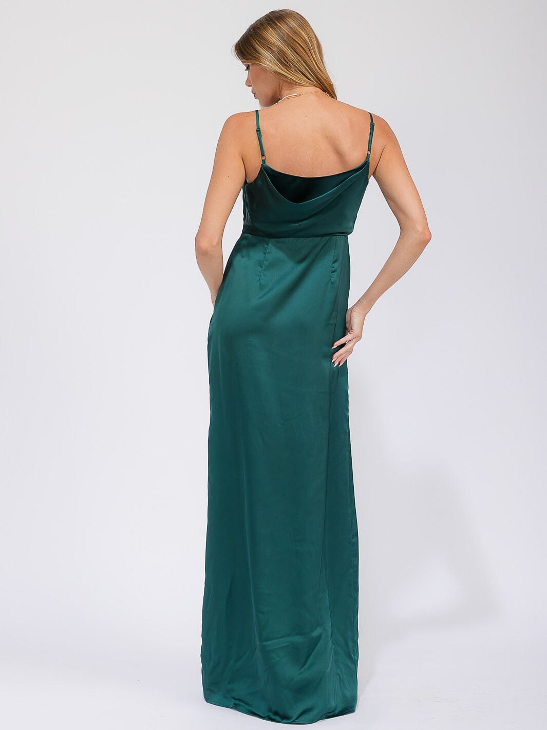 WOMEN'S SLEEVELESS COWL NECK SIDE SLIT MAXI GOWN DRESS
