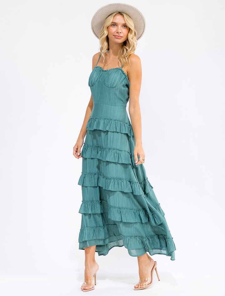 WOMEN'S SLEEVELESS RUFFLE TIERED DETAILED MAXI DRESS