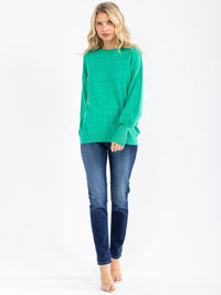 WOMEN'S LONG SLEEVE STUDS DETAILED PULLOVER SWEATER