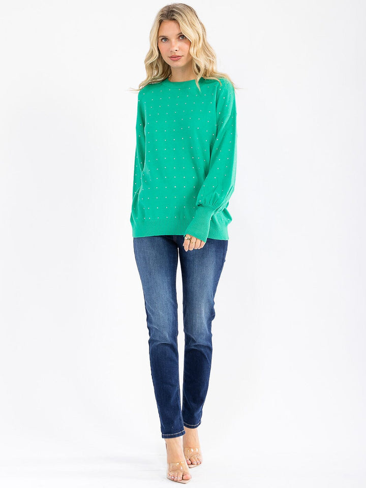WOMEN'S LONG SLEEVE STUDS DETAILED PULLOVER SWEATER