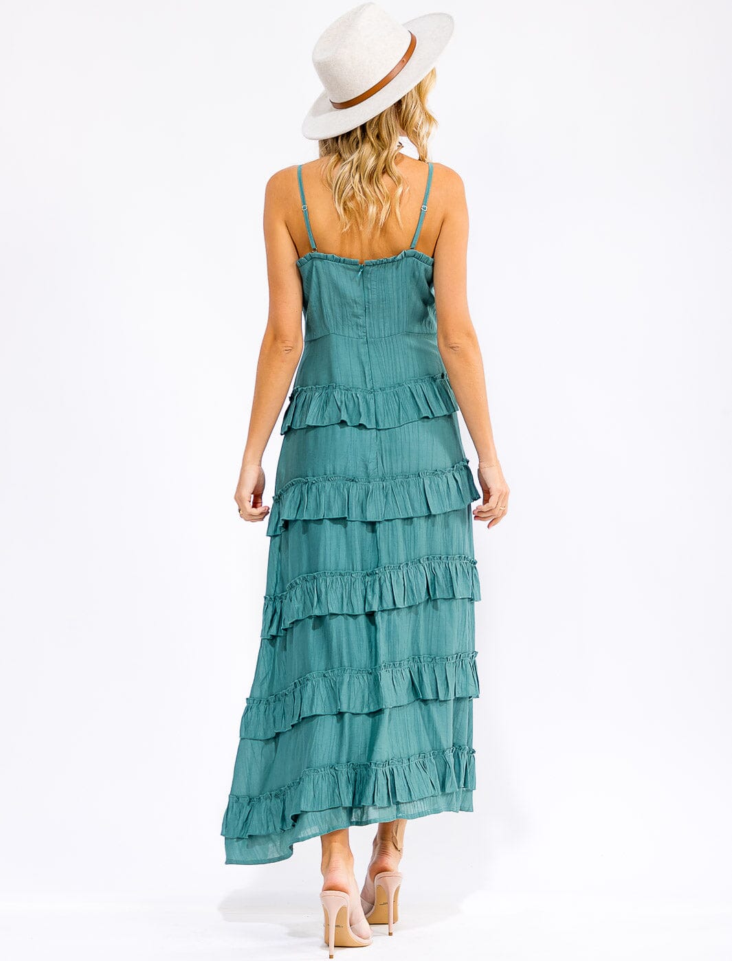 WOMEN'S SLEEVELESS RUFFLE TIERED DETAILED MAXI DRESS