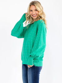 WOMEN'S LONG SLEEVE STUDS DETAILED PULLOVER SWEATER