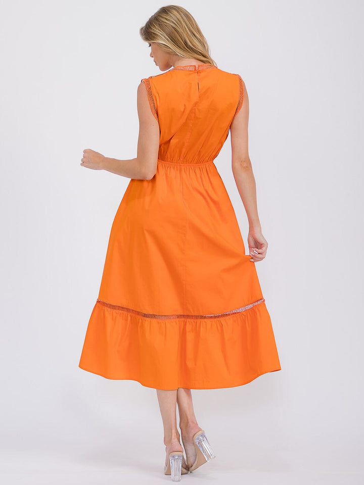 WOMEN'S SLEEVELESS FRONT POCKETS ELASTIC WAIST TIERED MAXI DRESS