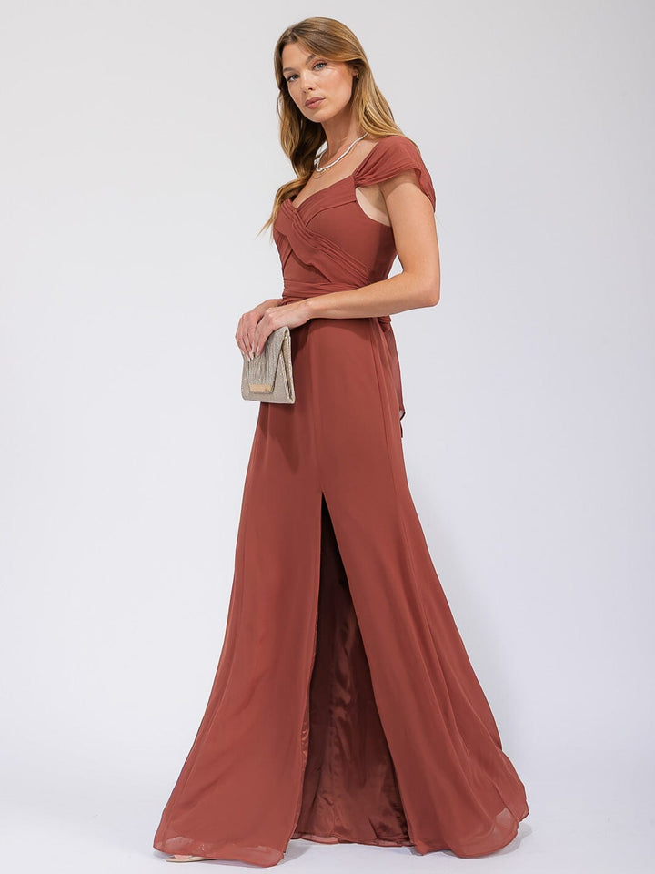 WOMEN'S SLEEVELESS DETAILED FRONT SLIT MAXI GOWN DRESS