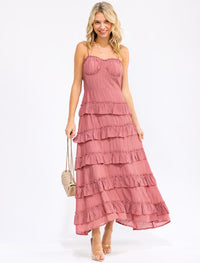 WOMEN'S SLEEVELESS RUFFLE TIERED DETAILED MAXI DRESS