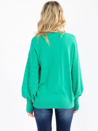 WOMEN'S LONG SLEEVE STUDS DETAILED PULLOVER SWEATER