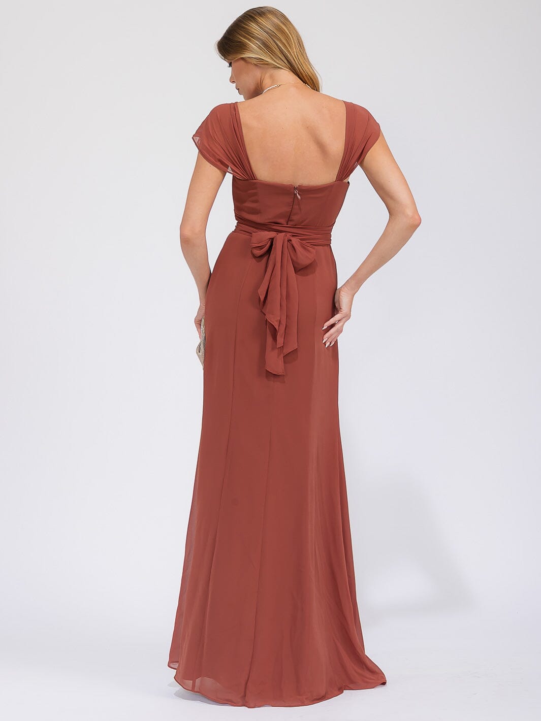 WOMEN'S SLEEVELESS DETAILED FRONT SLIT MAXI GOWN DRESS