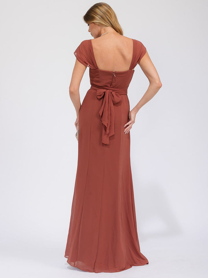 WOMEN'S SLEEVELESS DETAILED FRONT SLIT MAXI GOWN DRESS