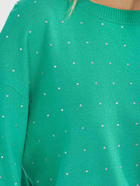 WOMEN'S LONG SLEEVE STUDS DETAILED PULLOVER SWEATER